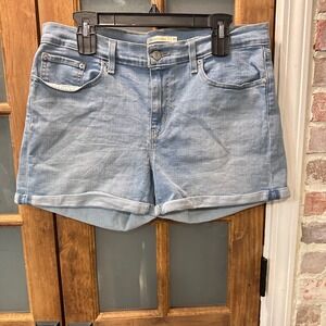 Levi's Mid Length Shorts Women 32 Light Wash Blue Denim Stretch Rolled Cuff